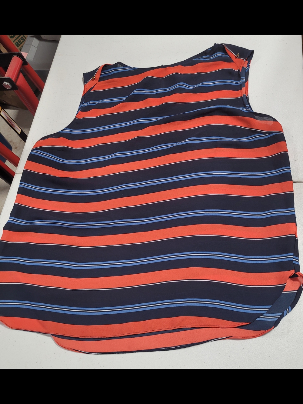 Primark Navy, Coral & Light Blue Striped Sleeveless Camisole